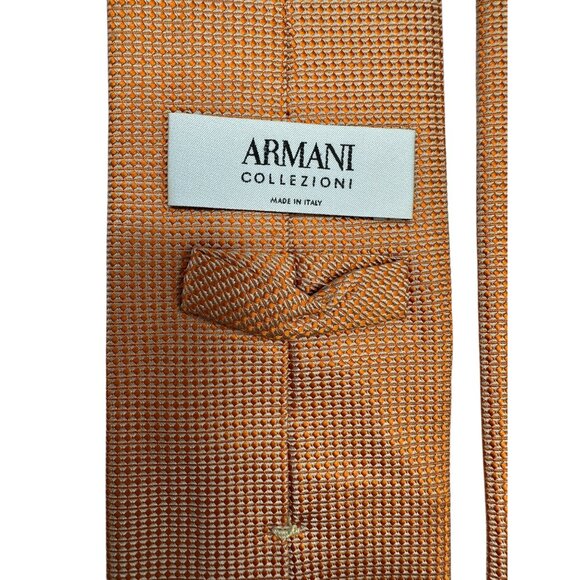 Armani Collezioni Mens Silk Tie Orange Textured Pattern Made In Italy Business - Picture 5 of 6